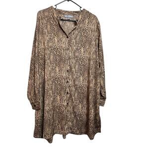 Jessica London Women’s Snakeskin Print Tunic Top Size 22W Brown Button Front